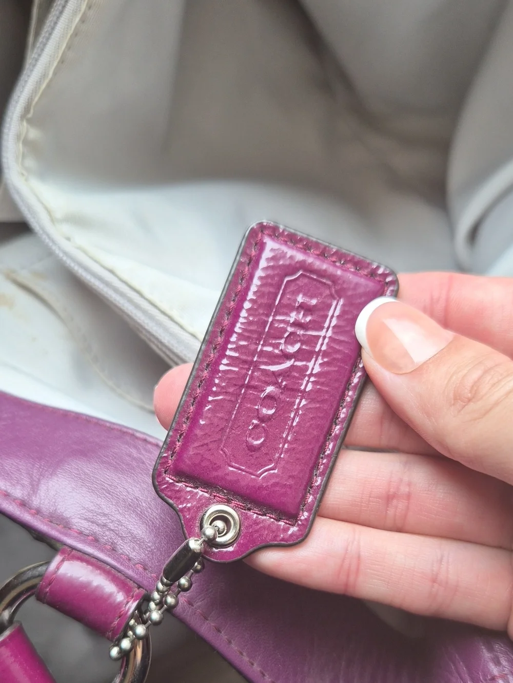 Coach Soho Plum Crinkle Patent Leather Large Buckle Tote Shoulder Bag